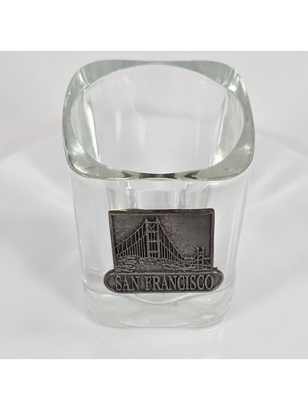 Vintage San Francisco Golden Gate Bridge Pewter Shot Glass Square Glass Barware